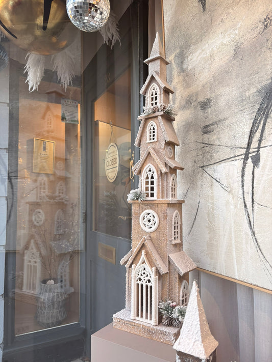 Snow Covered Holly Church with LED Lights