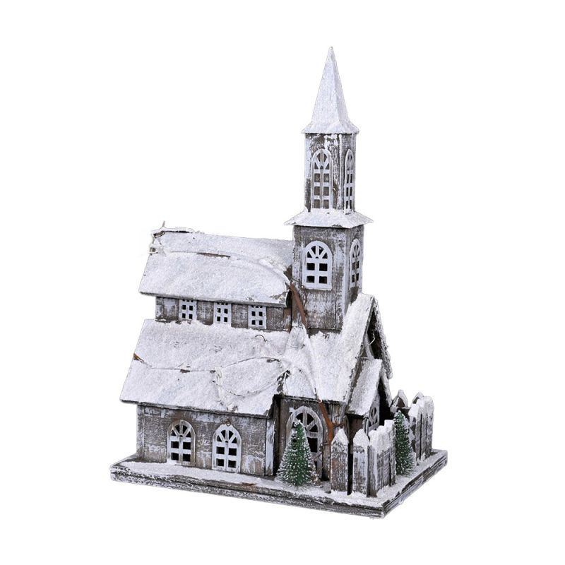 Snow Covered Chapel with LED Lights