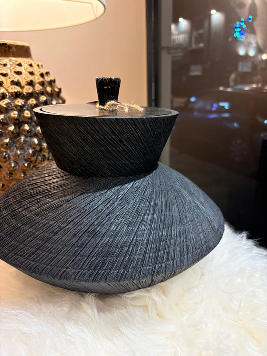 Black Textured Lidded Pot
