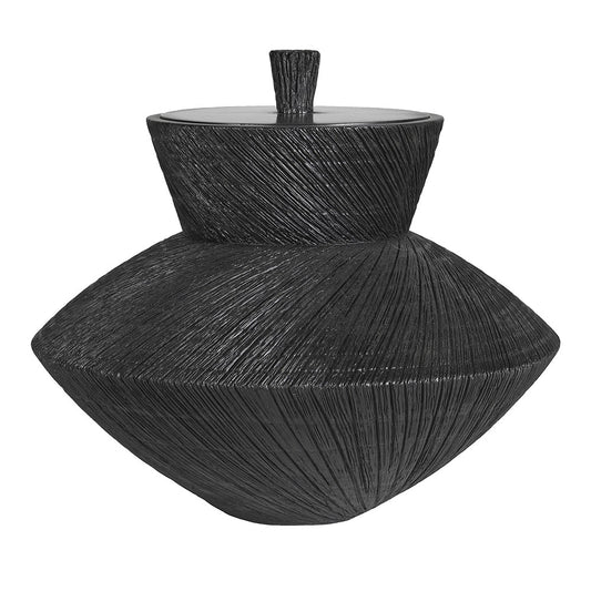 Black Textured Lidded Pot