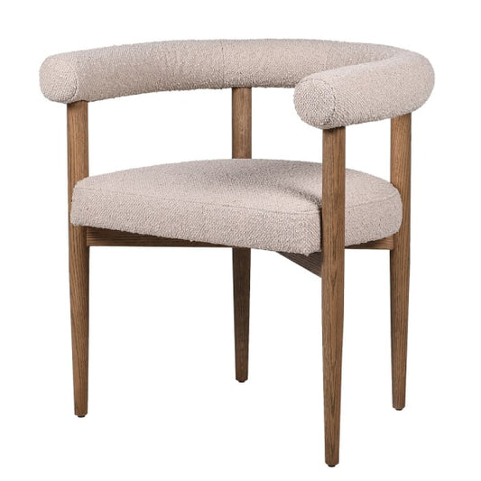 Beige Boucle Curved Back Dining Chair