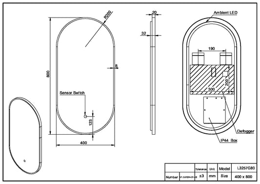 Aubrey Slim LED Mirror Brass 400×800