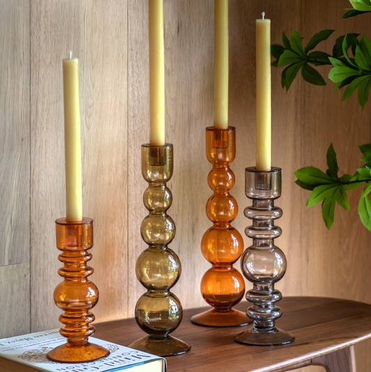Smoked Glass Taper Candlestick