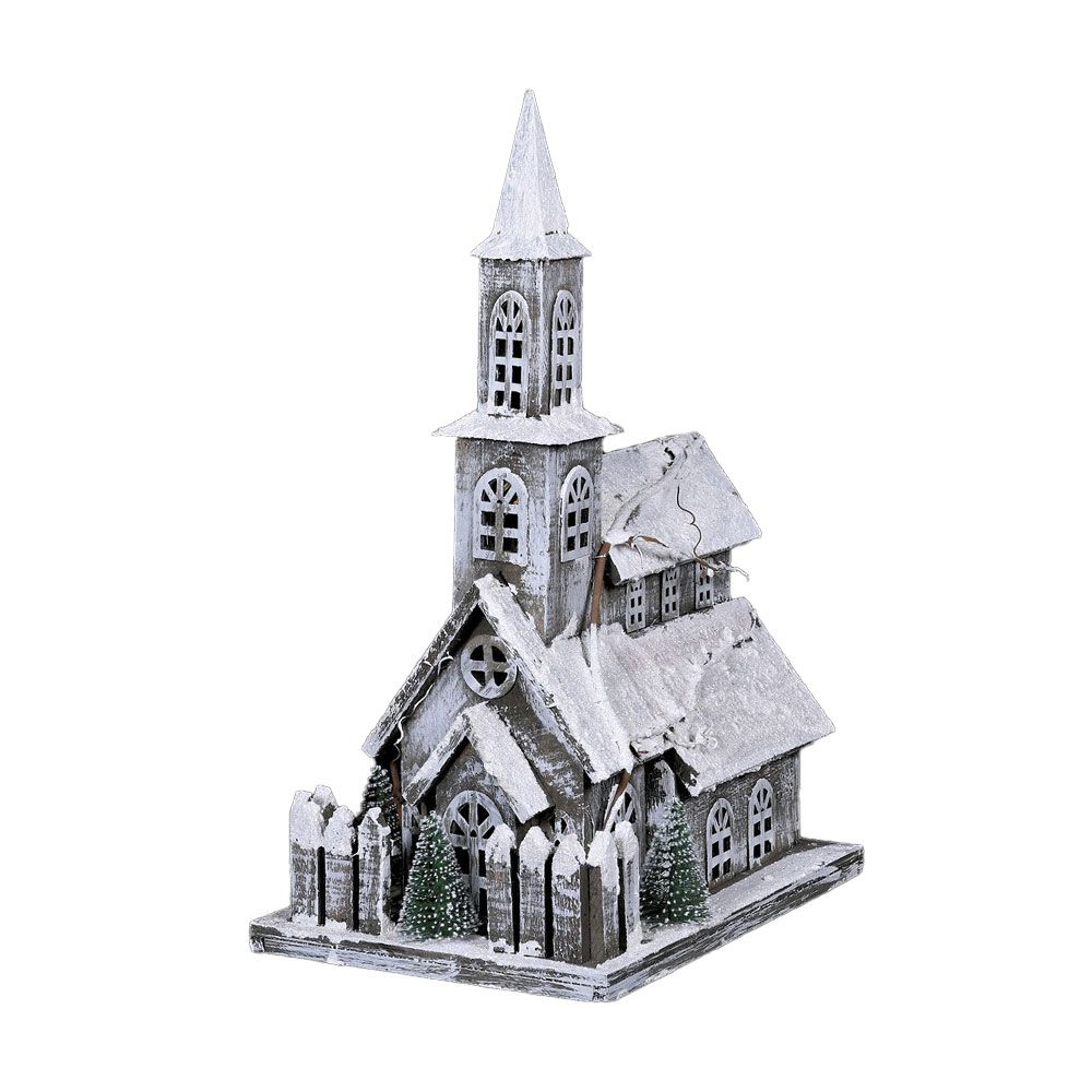 Snow Covered Chapel with LED Lights